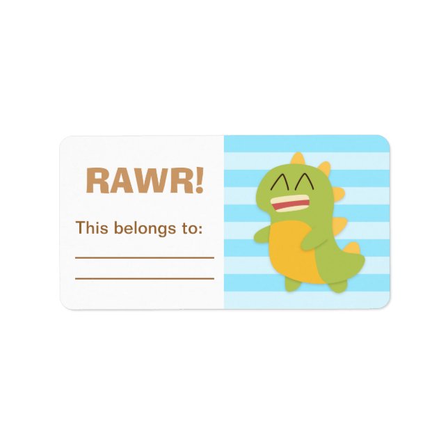 Cute Green and yellow Dino kids personalized Label (Front)