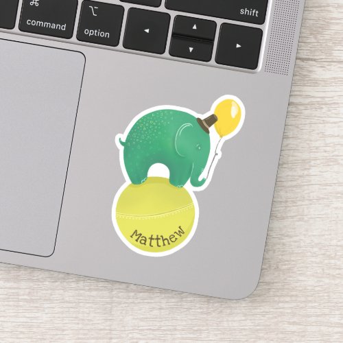 Cute green and yellow elephant Funny kids animal Sticker