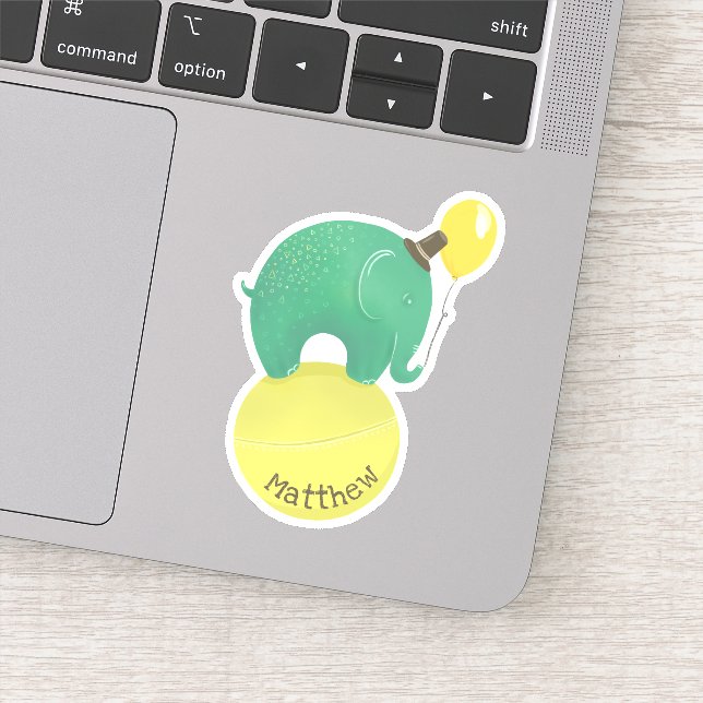 Cute green and yellow elephant. Funny kids animal Sticker (Detail)