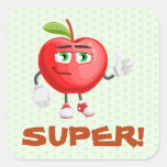 Cute Green Apple Thumbs Up Super Kids Reward   Square Sticker