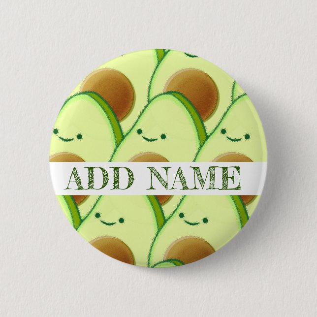 Cute Green Avocado All Over Drawing Custom Name Button (Front)