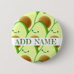 Cute Green Avocado All Over Drawing Custom Name Button