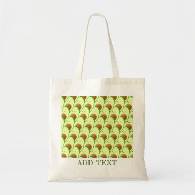Cute Green Avocado All Over Drawing Custom Name Tote Bag (Front)