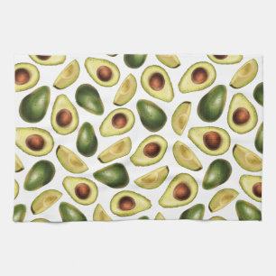 Cute Green Avocado and Avocado Slices Kitchen Towel
