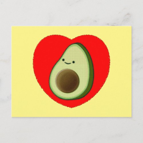 Cute Green Avocado Cartoon In Red Heart Custom Postcard