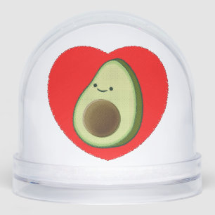 Cute Green Avocado Cartoon In Red Heart Snow Globe