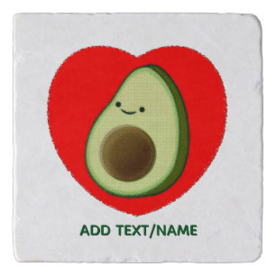 Cute Green Avocado Cartoon Red Heart Custom Tex Trivet