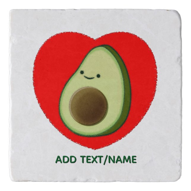 Cute Green Avocado Cartoon Red Heart Custom Tex Trivet (Front)