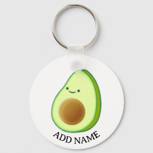 Cute Green Avocado Drawing Custom Name Keychain