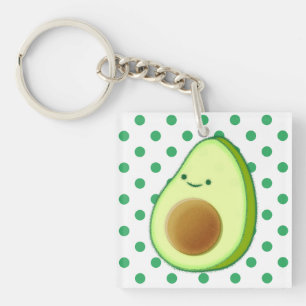 Cute Green Avocado Drawing Green Polka Dots Keychain