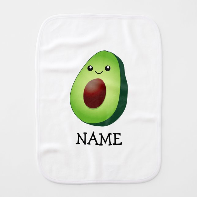 Cute green avocado kawaii cartoon custom name baby burp cloth (Front)