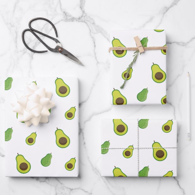 Cute Green Avocado Pattern Wrapping Paper Sheets (Front)