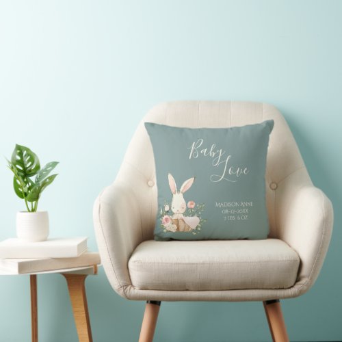 Cute Green Baby Boy Girl Name Script Love Keepsake Throw Pillow