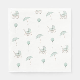 Cute Green Baby Buggy Baby Shower Napkins