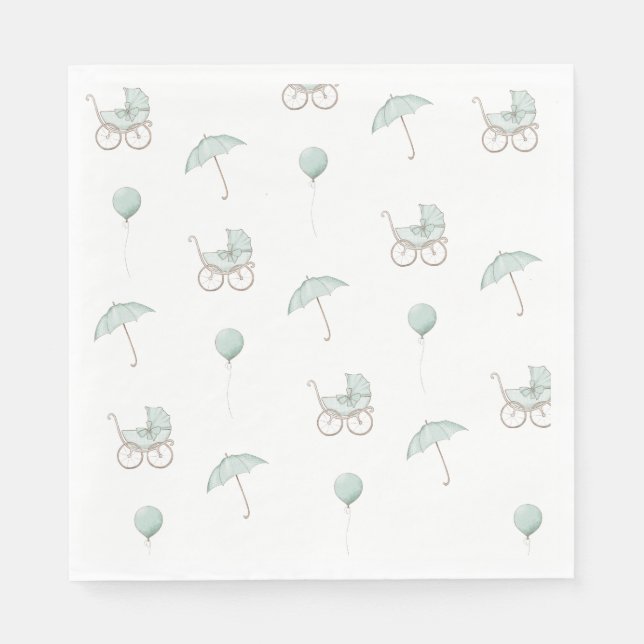 Cute Green Baby Buggy Baby Shower Napkins (Front)