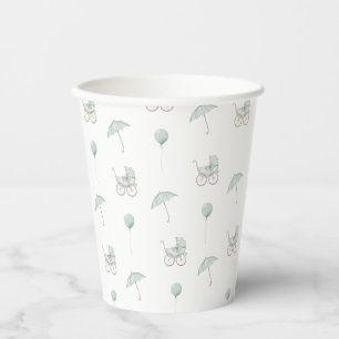 Cute Green Baby Buggy Baby Shower Paper Cups