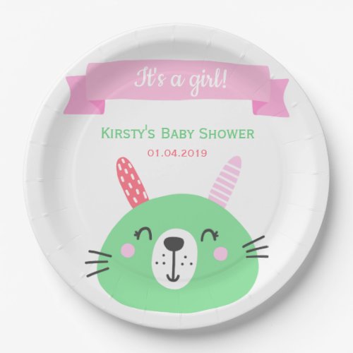 Cute Green Baby Bunny  Baby Shower Paper Plates