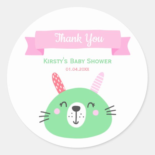 Cute Green Baby Bunny  Baby Shower Thank You Classic Round Sticker