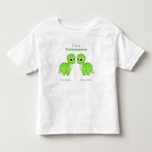 Cute Green Baby Dinosaur Twins Personalized Toddler T_shirt