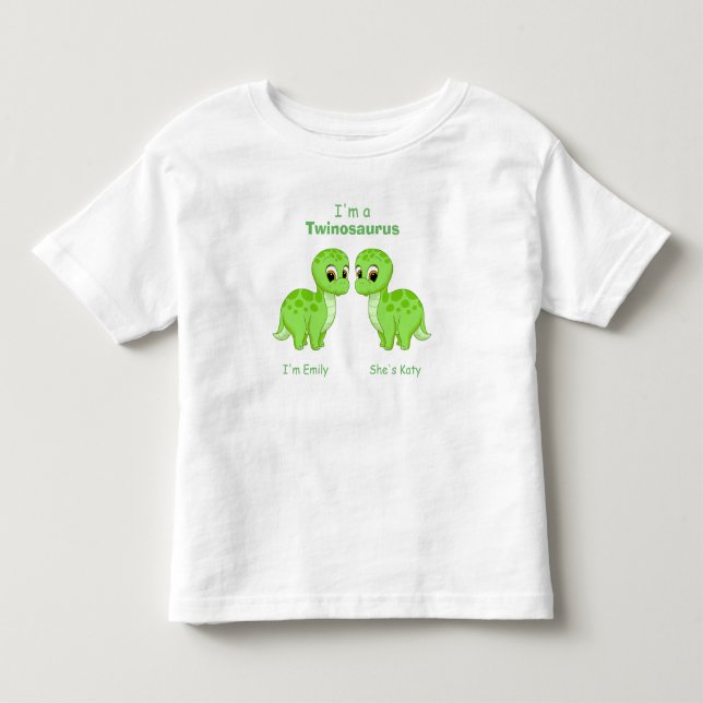 Cute Green Baby Dinosaur Twins Personalized Toddler T-shirt (Front)