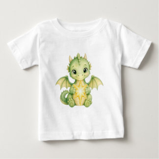 Cute Green Baby Dragon Holding Christmas Star Kid T-Shirt