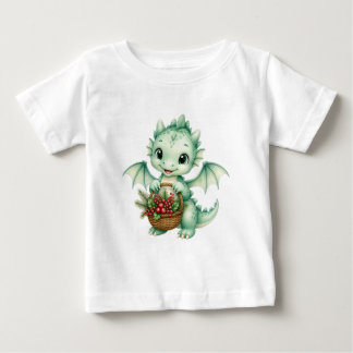 Cute Green Baby Dragon with Berry Basket Kids T-Shirt