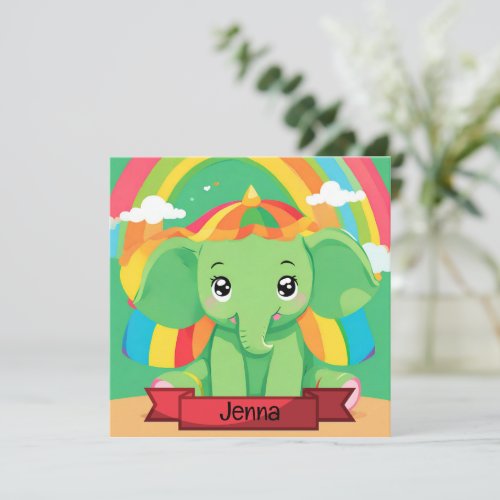 Cute Green Baby Elephant Rainbow Custom Name