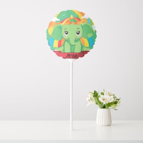 Cute Green Baby Elephant Rainbow Custom Name Balloon