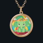 Cute Green Baby Elephant Rainbow Custom Name Gold Plated Necklace<br><div class="desc">This adorable baby elephant, adorned with a vibrant rainbow, takes personalization to the next level by allowing you to add a custom name, making it a cherished, one-of-a-kind keepsake. Its delightful design radiates joy and playfulness, perfect for adorning nursery decor, personalized gifts, or adding a touch of magic to your...</div>