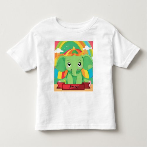 Cute Green Baby Elephant Rainbow Custom Name Toddler T_shirt