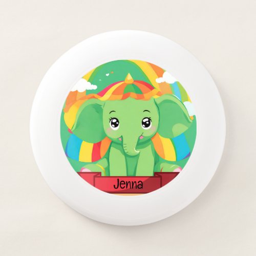 Cute Green Baby Elephant Rainbow Custom Name Wham_O Frisbee