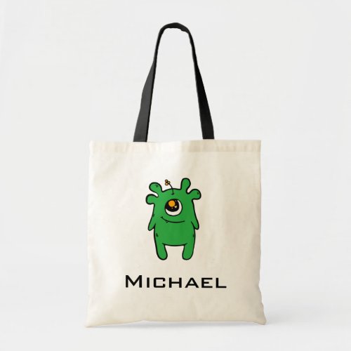 Cute Green Baby Monster Toddler Name Halloween Fun Tote Bag