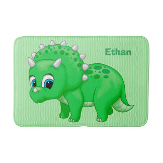 Cute Green Baby Triceratops Dinosaur Bath Mat