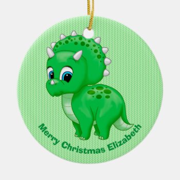 Cute Green Baby Triceratops Dinosaur Ceramic Ornament by Fun_Forest at Zazzle