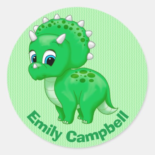 Cute Green Baby Triceratops Dinosaur Classic Round Sticker