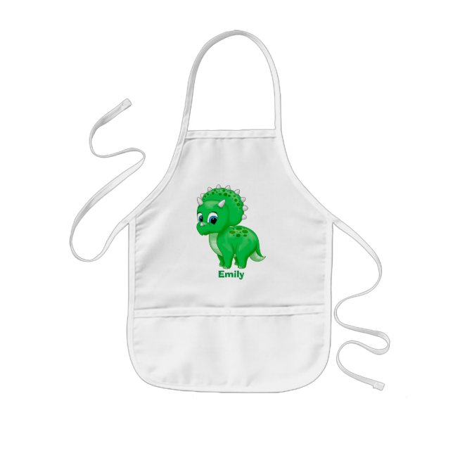 Cute Green Baby Triceratops Dinosaur Kids' Apron (Front)