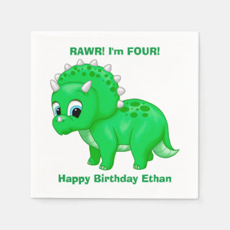 Cute Green Baby Triceratops Dinosaur Napkins