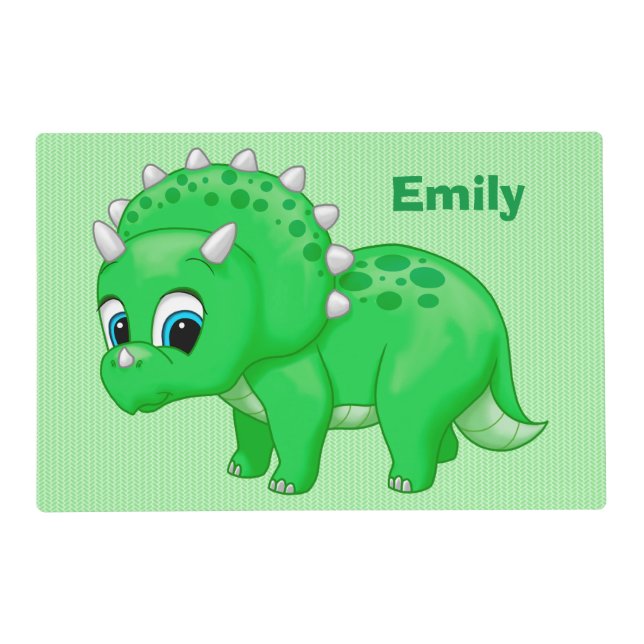 Cute Green Baby Triceratops Dinosaur Placemat (Front)
