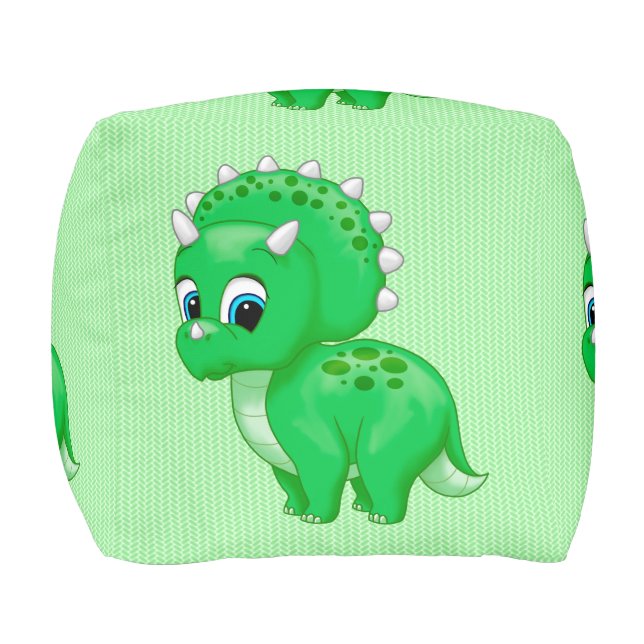 Cute Green Baby Triceratops Dinosaur Pouf (Front)