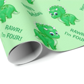 Cute Green Baby Triceratops Dinosaur Wrapping Paper by Fun_Forest at Zazzle
