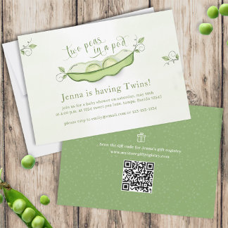 Cute Green Baby Twins Botanical Two Peas in a Pod Invitation