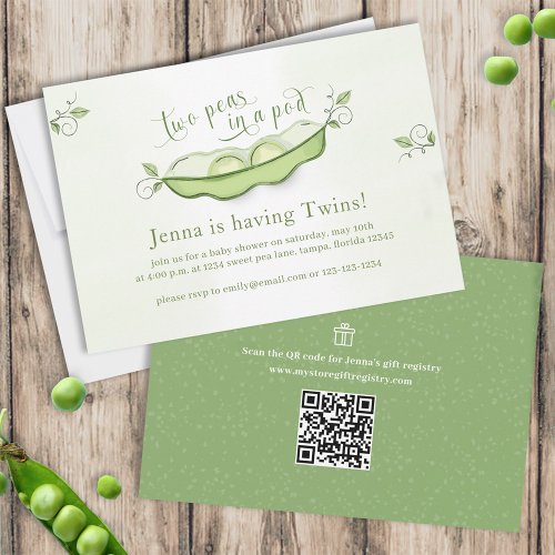 Cute Green Baby Twins Botanical Two Peas in a Pod Invitation