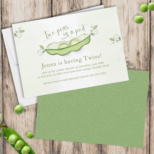 Cute Green Baby Twins Botanical Two Peas in a Pod Invitation