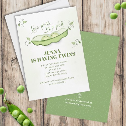 Cute Green Baby Twins Botanical Two Peas in a Pod Invitation