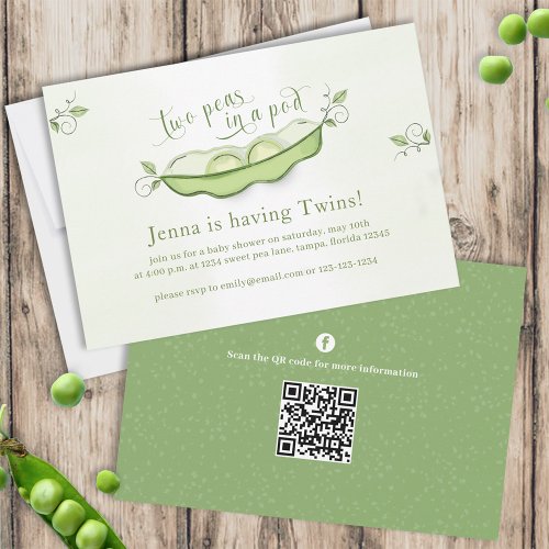 Cute Green Baby Twins Two Peas in a Pod  QR Code Invitation
