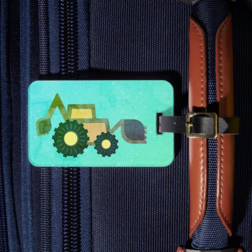 Cute Green Backhoe Funny Excavator Digger Boys Luggage Tag