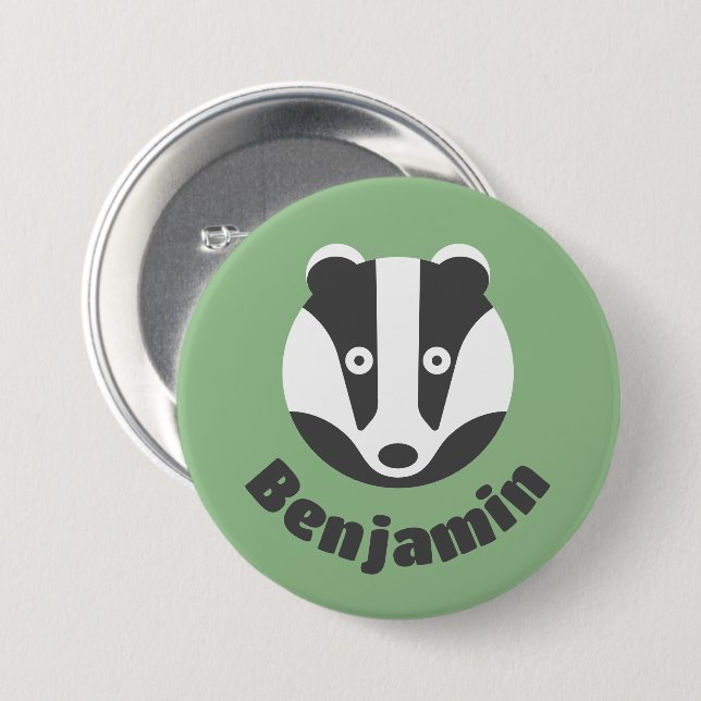 Cute Green Badger Name Tag Button (Front & Back)