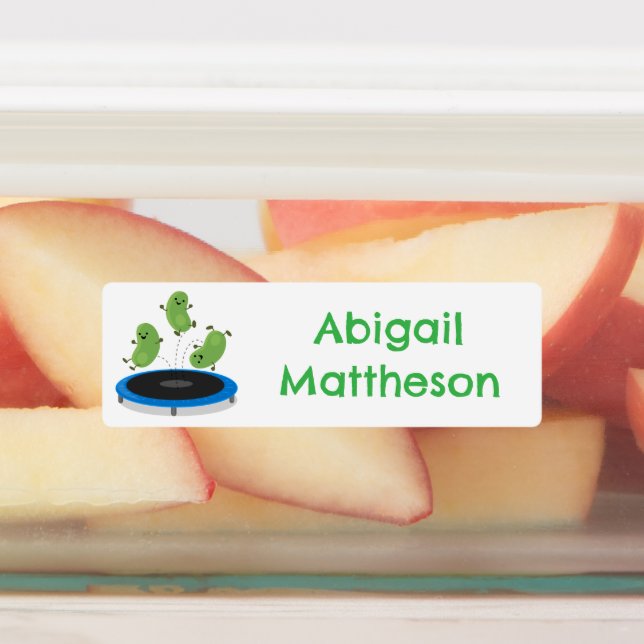 Cute green beans trampoline cartoon personalized labels (Affixed)