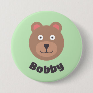 Cute Green Bear Name Tag Button