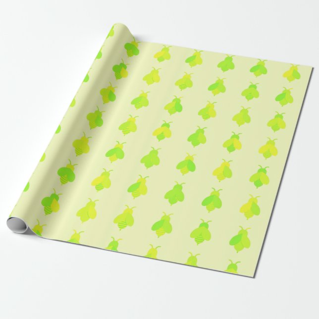 Cute Green Bee Pattern Wrapping Paper (Unrolled)